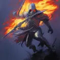 White Assassin emerging from a firey fog of battle, ink splash, Highly Detailed, Vibrant Colors, Ink Art, Fantasy, Dark by Ralph Horsley