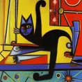 a photo of a cat dancing, 4k resolution, 8k, Cyberdelic, Futuristic by Pablo Picasso, Alvar Aalto