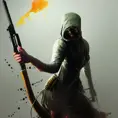 White female Assassin emerging from the fog of war, ink splash, Highly Detailed, Vibrant Colors, Ink Art, Fantasy, Dark by Andy Fairhurst