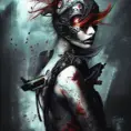 White female Assassin emerging from the fog of war, ink splash, Highly Detailed, Vibrant Colors, Ink Art, Fantasy, Dark by Alejandro Burdisio