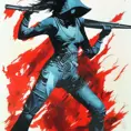 White female Assassin emerging from the fog of war, ink splash, Highly Detailed, Vibrant Colors, Ink Art, Fantasy, Dark by Vincent Di Fate