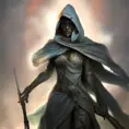 Female white hooded Assassin emerging from the fog of war, Highly Detailed, Vibrant Colors, Ink Art, Fantasy, Dark by Brad Rigney