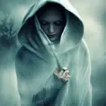 Female white hooded Assassin emerging from the fog of war, Highly Detailed, Vibrant Colors, Ink Art, Fantasy, Dark by Aliza Razell
