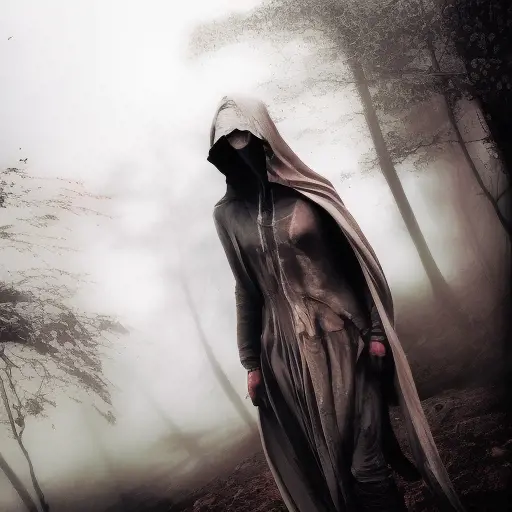 Female white hooded Assassin emerging from the fog of war, Highly Detailed, Vibrant Colors, Ink Art, Fantasy, Dark by Aliza Razell