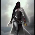 White hooded female assassin emerging from the fog of war, Highly Detailed, Vibrant Colors, Ink Art, Fantasy, Dark by Luis Ricardo Falero