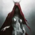 White hooded female assassin emerging from the fog of war, Highly Detailed, Vibrant Colors, Ink Art, Fantasy, Dark by Ryohei Hase