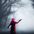 White hooded female assassin emerging from the fog of war, Highly Detailed, Vibrant Colors, Ink Art, Fantasy, Dark by Aliza Razell