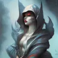 White hooded female assassin, Highly Detailed, Vibrant Colors, Ink Art, Fantasy, Dark by Peter Mohrbacher