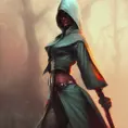 Ciri white hooded assassin, Highly Detailed, Vibrant Colors, Ink Art, Fantasy, Dark by Peter Mohrbacher