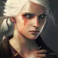 Ciri from The Witcher in Assassin's Creed style, Highly Detailed, Vibrant Colors, Ink Art, Fantasy, Dark by Greg Rutkowski