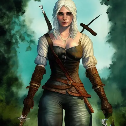 Ciri from The Witcher in Assassin's Creed style, Highly Detailed, Vibrant Colors, Ink Art, Fantasy, Dark by Stefan Kostic