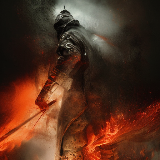White Assassin emerging from a firey fog of battle, ink splash, Highly Detailed, Vibrant Colors, Ink Art, Fantasy, Dark by Michal Karcz