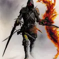 White Assassin emerging from a firey fog of battle, ink splash, Highly Detailed, Vibrant Colors, Ink Art, Fantasy, Dark by Ken Kelly