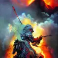 White Assassin emerging from a firey fog of battle, ink splash, Highly Detailed, Vibrant Colors, Ink Art, Fantasy, Dark by Earl Norem