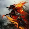 White Assassin emerging from a firey fog of battle, ink splash, Highly Detailed, Vibrant Colors, Ink Art, Fantasy, Dark by Noriyoshi Ohrai