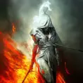 White Assassin emerging from a firey fog of battle, ink splash, Highly Detailed, Vibrant Colors, Ink Art, Fantasy, Dark by Brad Rigney