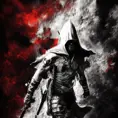 White Assassin emerging from a firey fog of battle, ink splash, Highly Detailed, Vibrant Colors, Ink Art, Fantasy, Dark by Zack Snyder
