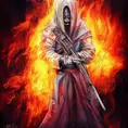 White Assassin emerging from a firey fog of battle, ink splash, Highly Detailed, Vibrant Colors, Ink Art, Fantasy, Dark by Aquirax Uno