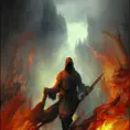 White Assassin emerging from a firey fog of battle, ink splash, Highly Detailed, Vibrant Colors, Ink Art, Fantasy, Dark by Christophe Vacher
