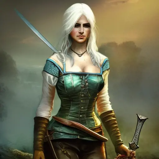 Ciri from The Witcher in Assassin's Creed style, Highly Detailed, Vibrant Colors, Ink Art, Fantasy, Dark by Michael  Kutsche 