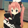anime, 1girl,  otaku, children's room, sad eyes, blonde, two ponytails on her hair, cat ears on her head, sitting, sweatshirt, Masterpiece, Kawaii, Anime
