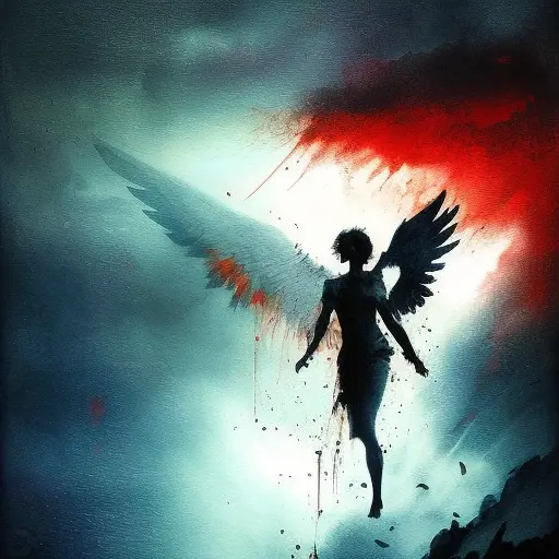 Silhouette of an Angel emerging from the fog of war, ink splash, Highly Detailed, Vibrant Colors, Ink Art, Fantasy, Dark by Greg Rutkowski