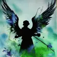 Silhouette of an Angel emerging from the fog of war, ink splash, Highly Detailed, Vibrant Colors, Ink Art, Fantasy, Dark by Stefan Kostic