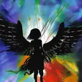 Silhouette of an Angel emerging from the fog of war, ink splash, Highly Detailed, Vibrant Colors, Ink Art, Fantasy, Dark by Studio Ghibli