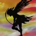 Silhouette of an Angel emerging from the fog of war, ink splash, Highly Detailed, Vibrant Colors, Ink Art, Fantasy, Dark by Studio Ghibli