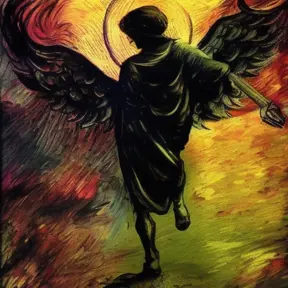 Silhouette of an Angel emerging from the fog of war, ink splash, Highly Detailed, Vibrant Colors, Ink Art, Fantasy, Dark by Vincent van Gogh