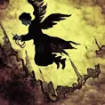 Silhouette of an Angel emerging from the fog of war, ink splash, Highly Detailed, Vibrant Colors, Ink Art, Fantasy, Dark by Vincent van Gogh