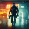 The Character "Ghost" aka Simon Riley from the Video Game Call of Duty Modern Warfare, looking direkt in the Camaera, 4k resolution, Rainy Day, Blade Runner 2049