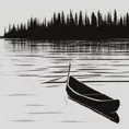 A Silhouette of a lakefront with a cabin and lots of forests.  It should be in greyscale and there is a canoe on the water, Doodle, Minimalism, Sketch