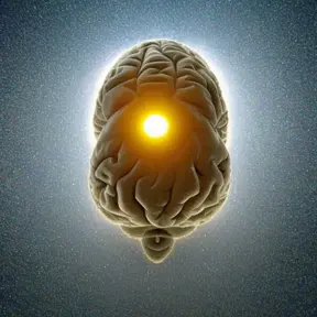 Air vibrations that cause motes of dust to gather in a shape resembling a human brain inside a transparent human head made of motes of dust, 8k, Comforting by Werner Herzog