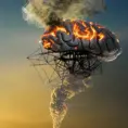A wisp of smoke hinting at the shape of a human brain. Scene is dusk, outdoors., High Resolution, Hyper Detailed, Intricate Artwork, Beautiful, Steampunk