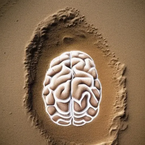 human brain sketched in sand. Waves coming in, Kawaii, Sand Painting