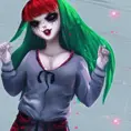chica rusa en pijama medio nuude, Aesthetic, Ultra Detailed, Full Body, Gothic and Fantasy, Cyberpunk, Big Smile, Freckles, Green Hair, Perfect Face, Red Hair, Rosy Cheeks, Soft Details, Symmetrical Face, Romantic, Somber