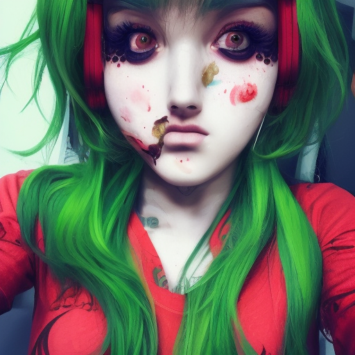 chica rusa en pijama medio nuude, Aesthetic, Ultra Detailed, Full Body, Cyberpunk, Freckles, Green Hair, Perfect Face, Red Hair, Rosy Cheeks, Soft Details, Symmetrical Face, Somber