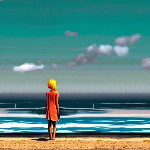 no deformation , no disfurement , no cloud disfurment, girl standing in beach , cyber-punk theme, calafornia, , 4k by Josh Adamski