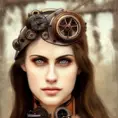 Steampunk portrait of Alexandra Daddario, Highly Detailed, Intricate, Artstation, Beautiful, Digital Painting, Sharp Focus, Concept Art, Elegant