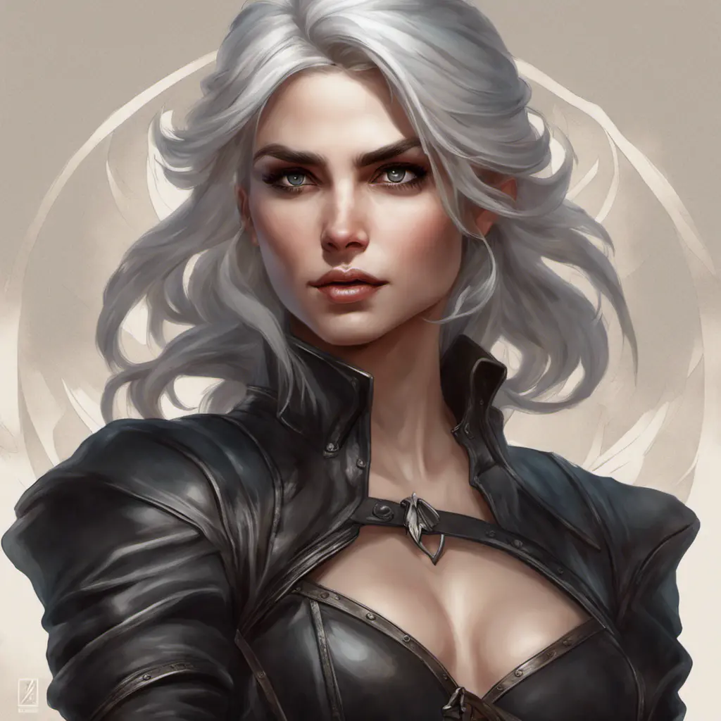 Alluring matte portrait of a beautiful Ciri wearing black leather, 8k, Highly Detailed, Intricate, Half Body, Realistic, Sharp Focus, Volumetric Lighting, Fantasy, Elegant by Stanley Artgerm Lau, Alphonse Mucha, WLOP