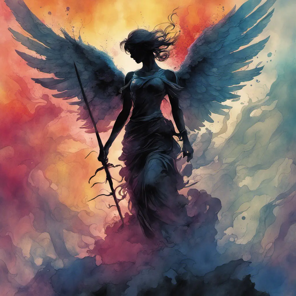 Silhouette of an Angel emerging from the fog of war, ink splash, Highly Detailed, Vibrant Colors, Ink Art, Fantasy, Dark by Stanley Artgerm Lau