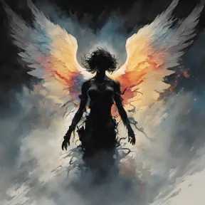 Silhouette of an Angel emerging from the fog of war, ink splash, Highly Detailed, Vibrant Colors, Ink Art, Fantasy, Dark by Stanley Artgerm Lau