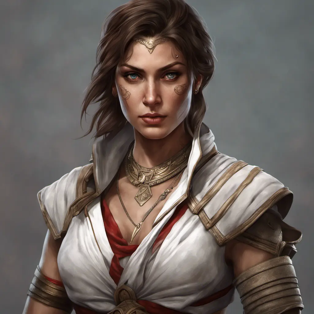 Matte portrait of Kassandra from Assassins Creed with tattoos, 8k, Highly Detailed, Powerful, Alluring, Artstation, Magical, Digital Painting, Photo Realistic, Sharp Focus, Volumetric Lighting, Concept Art by Stanley Artgerm Lau, Alphonse Mucha, Greg Rutkowski