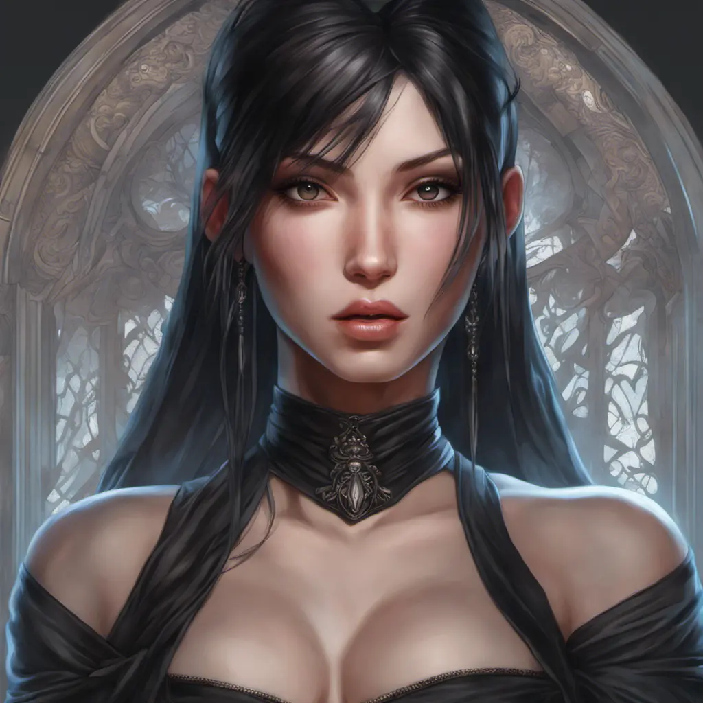 Alluring matte portrait of a beautiful veiled Tifa Lockhart wearing a black veil, 8k, Highly Detailed, Intricate, Half Body, Realistic, Sharp Focus, Volumetric Lighting, Fantasy, Elegant by Stanley Artgerm Lau, Alphonse Mucha, WLOP