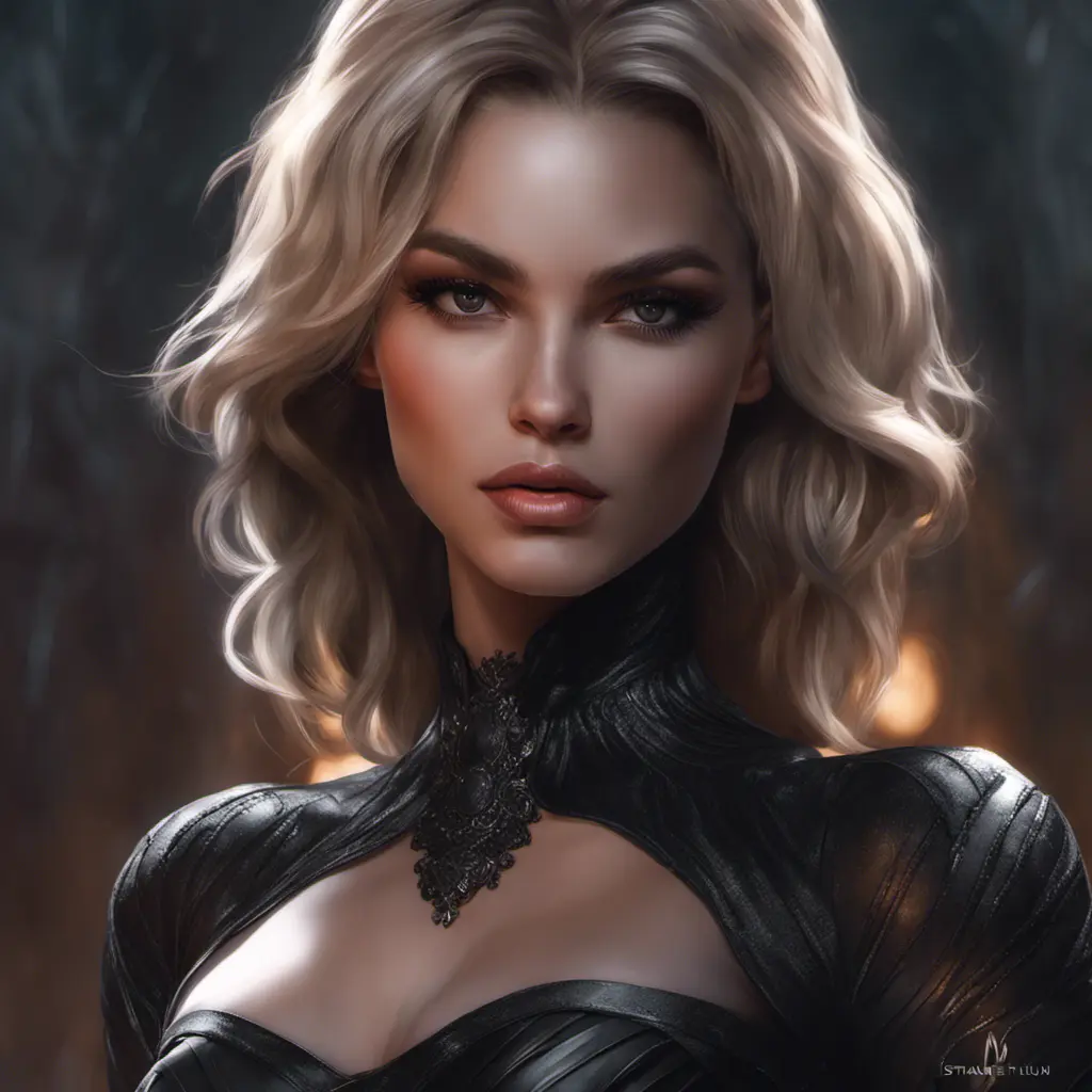 Alluring matte portrait of a fierce beautiful Quinn in black, 8k, Highly Detailed, Intricate, Half Body, Realistic, Sharp Focus, Volumetric Lighting, Fantasy, Elegant by Stanley Artgerm Lau, WLOP, Stefan Kostic