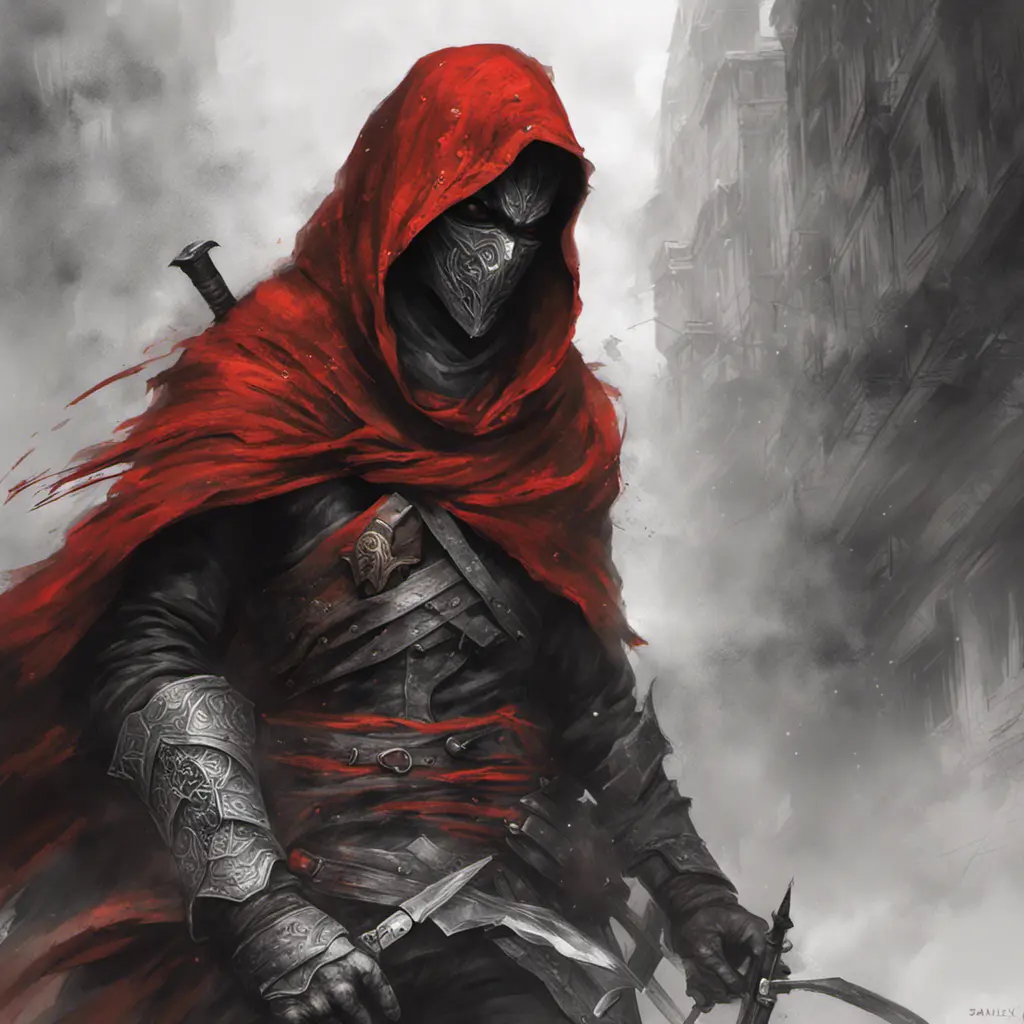 Assassin emerging from the fog of battle, Highly Detailed, Color Splash, Ink Art, Fantasy, Dark by Stanley Artgerm Lau