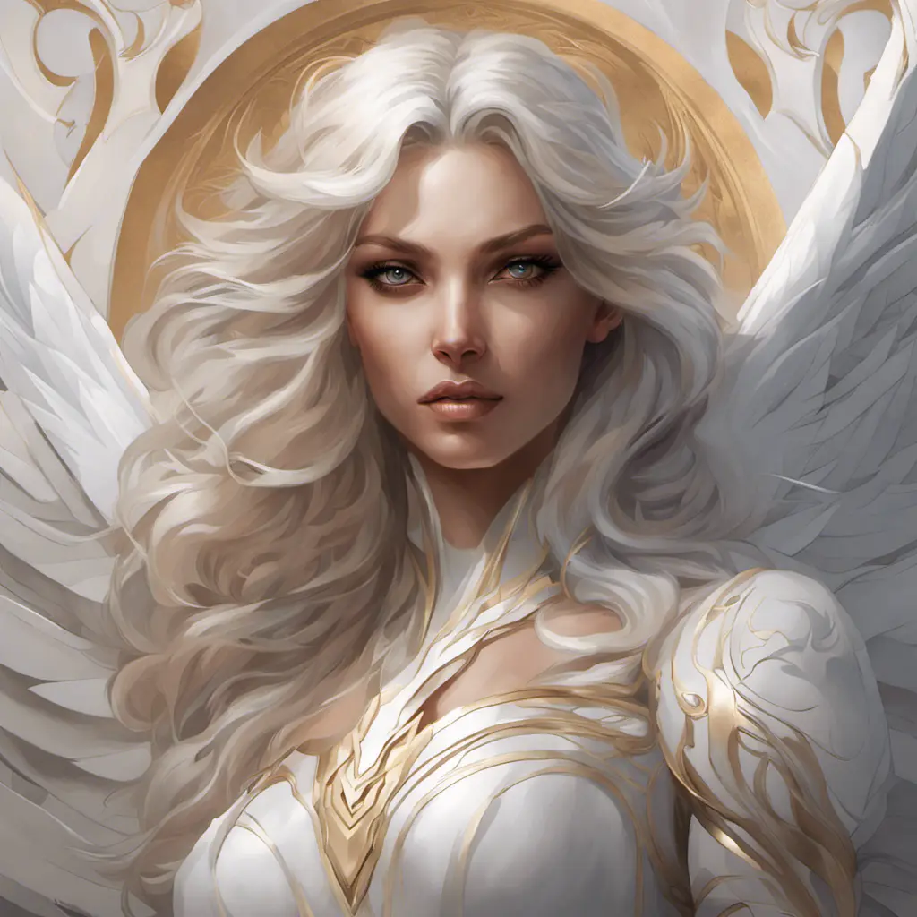 Alluring matte portrait of the beautiful Kayle in white, 8k, Highly Detailed, Intricate, Realistic, Sharp Focus, Volumetric Lighting, Fantasy, Elegant by Stanley Artgerm Lau, Alphonse Mucha, WLOP, Stefan Kostic