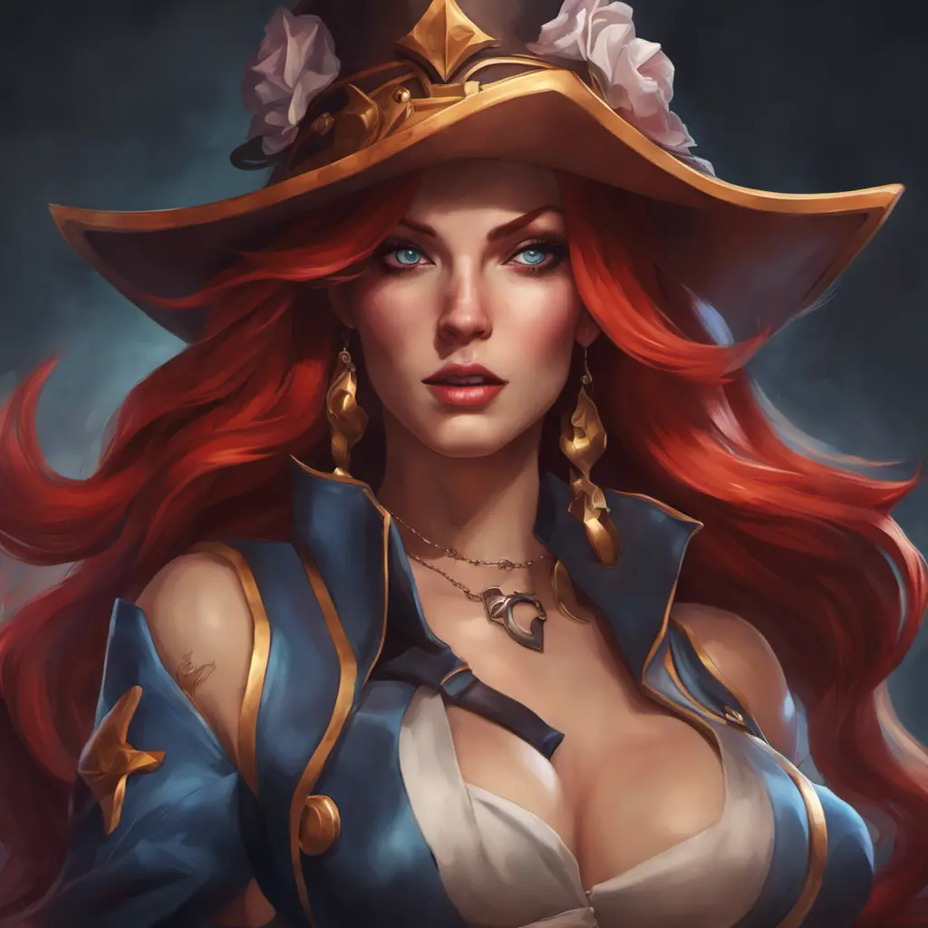 Matte portrait of Miss Fortune from League of Legends with tattoos, 8k, Highly Detailed, Powerful, Alluring, Artstation, Magical, Digital Painting, Photo Realistic, Sharp Focus, Volumetric Lighting, Concept Art by Stanley Artgerm Lau, Alphonse Mucha, Greg Rutkowski