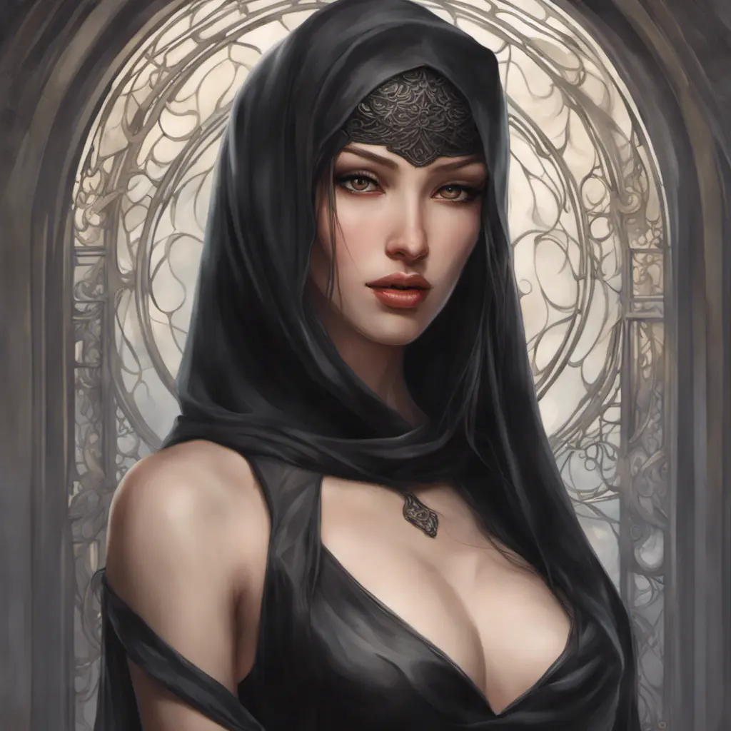 Alluring matte portrait of a beautiful veiled Tifa Lockhart wearing a black veil, 8k, Highly Detailed, Intricate, Half Body, Realistic, Sharp Focus, Volumetric Lighting, Fantasy, Elegant by Stanley Artgerm Lau, Alphonse Mucha, WLOP